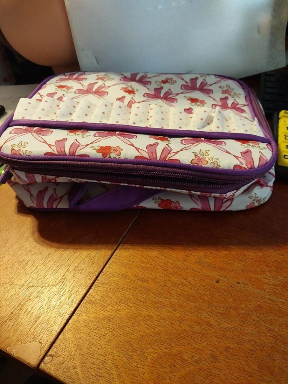 NEW ! Organizer Travel Storage Purse Cosmetic Bag & Lunch Bag Pink/White 10.5x9